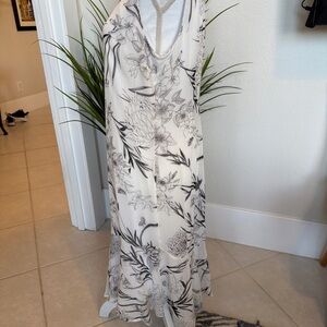 Calvin Klein Black White Floral Print Sheath Dress MID Length Sleeveless 12